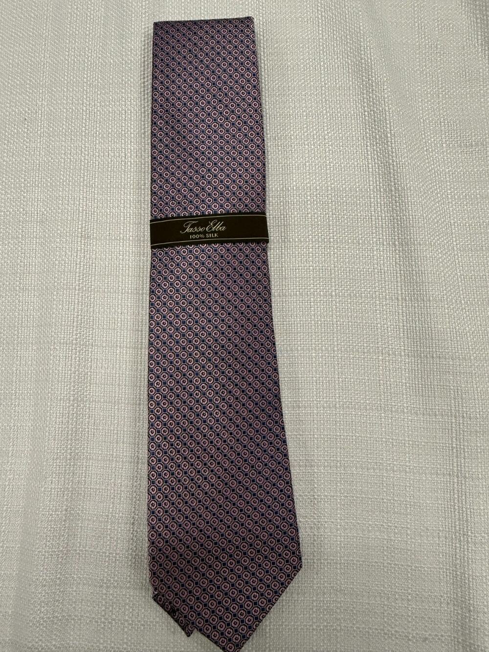 Tasso Elba Mens Silk Necktie Purple Pink Geometric Pattern Tie NWT Macys